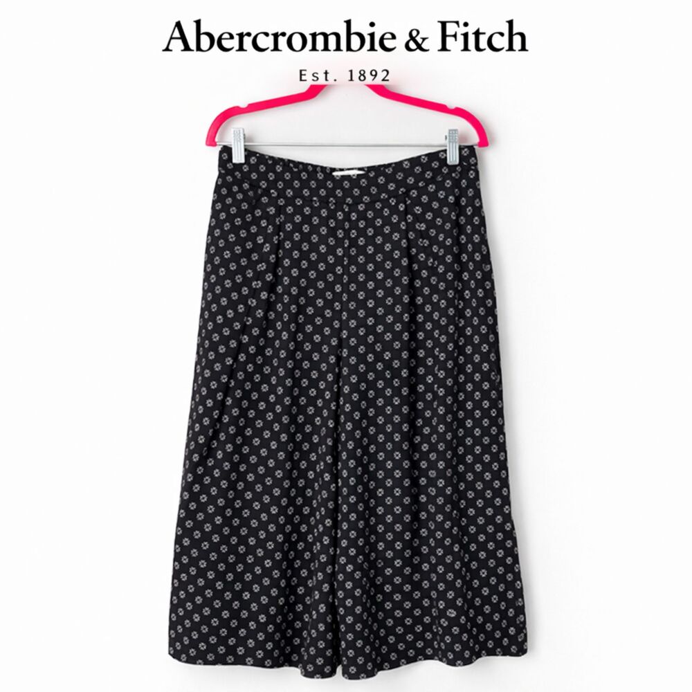 Abercrombie & Fitch Wide Leg Pants Black White Floral Boho Flowy Size M
